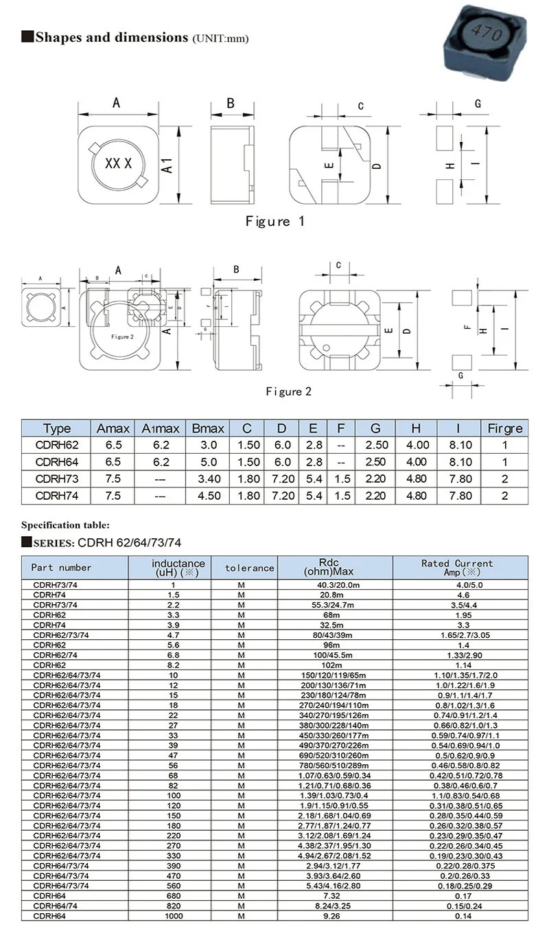 China Manufacturer Shielded Power 4.7uh Cdrh Inductor CD127rh12*12*7mm 4.7/10/15/22/33/47/68/100uh SMD Power Inductor